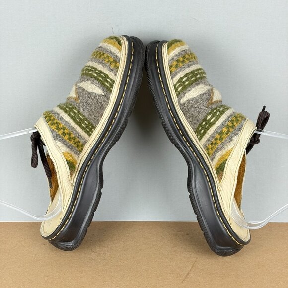 Born Aztec Wool Leather Mules Womens 7 Green Gray Cream Slip On Casual Comfort - Picture 5 of 11